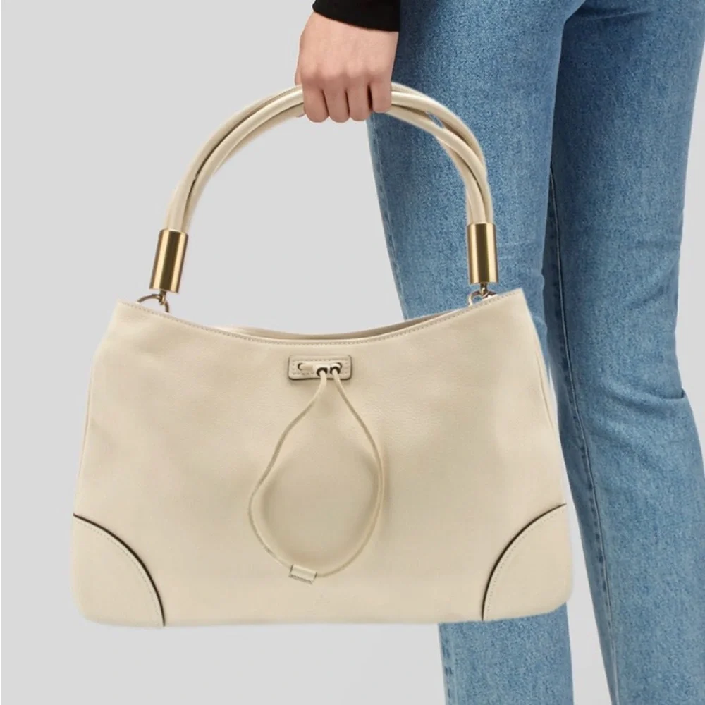GUCCI Cream Calf Skin Leather Drawstring Hobo Shoulder Bag 109147